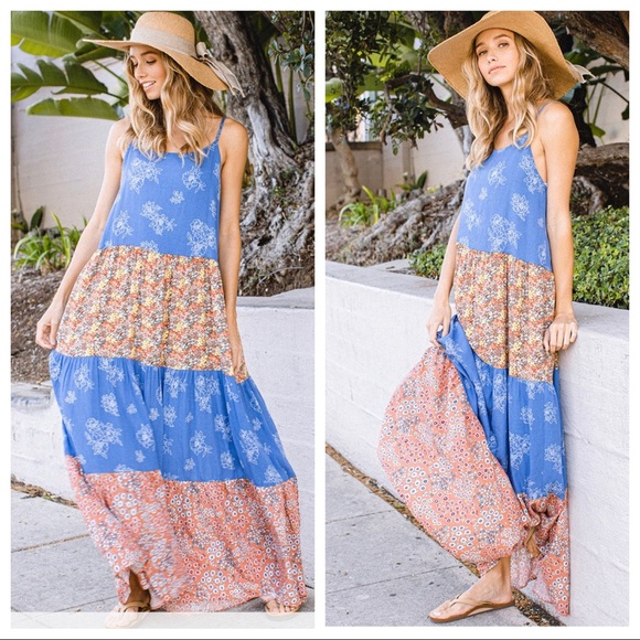 ShopEvelynne Dresses & Skirts - 05 Boho Fabulous Floral Color Block Tiered Maxi dress